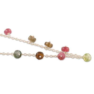Tourmaline charm necklace, 'Creative Berries' - Sterling Silver Charm Necklace with Tourmaline Jewels
