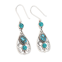 Sterling silver dangle earrings, 'Island Palace' - Classic Sterling Silver Dangle Earrings Crafted in India