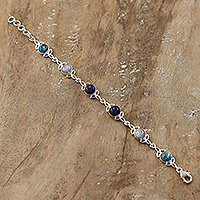 Lapis lazuli and rainbow moonstone link bracelet, 'Blue Spirit' - Link Bracelet with Lapis Lazuli and Rainbow Moonstone Jewels