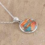 Sterling silver pendant necklace, 'Sunset at the Island' - Sterling Silver Pendant Necklace with Composite Turquoise