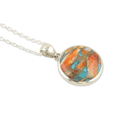 Sterling silver pendant necklace, 'Sunset at the Island' - Sterling Silver Pendant Necklace with Composite Turquoise