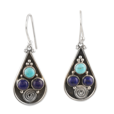 Pendientes colgantes de lapislázuli - Pendientes colgantes con gemas de lapislázuli y turquesa Recon