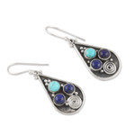 Lapis lazuli dangle earrings, 'Royal Breeze' - Dangle Earrings with Lapis Lazuli and Recon Turquoise Gems