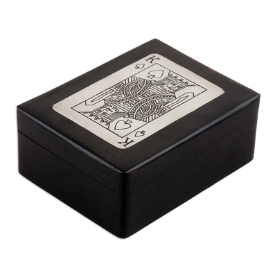 Wood deck box, 'Challenging Luck' - Handcrafted Acacia Wood Deck Box with Playing Cards