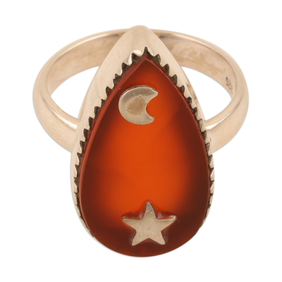 Carnelian cocktail ring, 'Confident Universe' - Sterling Silver Cocktail Ring with Carnelian Gem from India