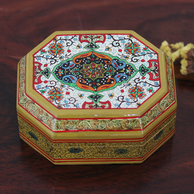 Caja decorativa de papel maché - Caja decorativa de papel maché geométrica hecha a mano de la India
