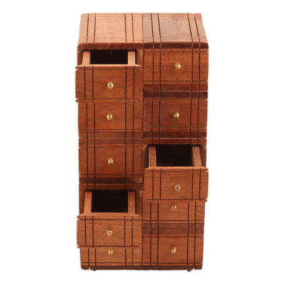 Wood chest, 'Timeless Glory' - Brass-Accented Acacia Wood Chest with Ten Drawers
