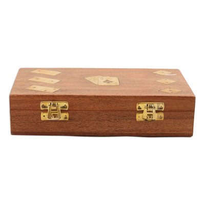 Wood and brass game set, 'Weekend Challenge' - Handcrafted Acacia Wood and Brass Game Set from India