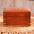 Wood deck box, 'Fortune Secrets' - Handmade Brown Acacia Wood Deck Box with Inlaid Brass Motifs