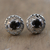 Rhodium-plated smoky quartz filigree button earrings, 'Stability Swirls' - Rhodium-Plated Button Earrings with Smoky Quartz Stones