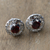 Rhodium-plated garnet filigree button earrings, 'Perseverance Swirls' - Rhodium-Plated Button Earrings with Garnet Stones (image 2) thumbail