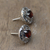 Rhodium-plated garnet filigree button earrings, 'Perseverance Swirls' - Rhodium-Plated Button Earrings with Garnet Stones