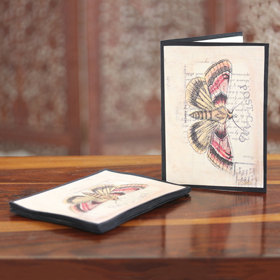 Handgeschöpfte Grußkarten aus Papier, (5er-Set) - Handgeschöpfte Grußkarten aus Papier mit Schmetterlingsmotiv (5er-Set)