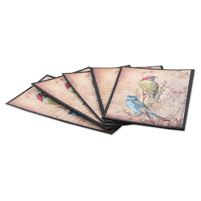 Handmade paper greeting cards, 'Feathered Bliss' (set of 5) - Bird-Themed Handmade Paper Greeting Cards (Set of 5)