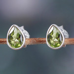 Peridot stud earrings, 'Green Allure' - Sterling Silver Stud Earrings with Peridot Gemstone