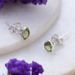 Peridot stud earrings, 'Green Allure' - Sterling Silver Stud Earrings with Peridot Gemstone