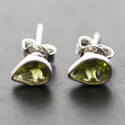 Peridot stud earrings, 'Green Allure' - Sterling Silver Stud Earrings with Peridot Gemstone