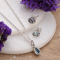 Blue topaz jewelry set, 'Always Shine' - Necklace and Earring 925 Silver Jewelry Set with Blue Topaz
