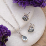 Blue topaz jewelry set, 'Always Shine' - Necklace and Earring 925 Silver Jewelry Set with Blue Topaz