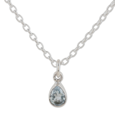 Blautopas-Schmuckset - Schmuckset aus Halskette und Ohrring aus 925er Silber mit blauem Topas