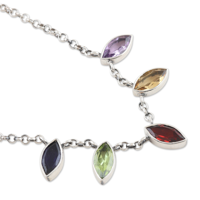 Collar de eslabones con Múltiples gemas - Collar de plata de ley con eslabones de piedras preciosas Múltiple fabricado en la India
