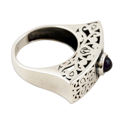 Amethyst domed ring, 'Wise Enchantment' - Traditional Sterling Silver Domed Ring with Amethyst Jewel