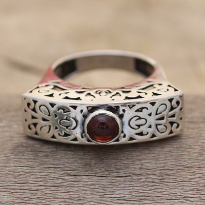 Garnet domed ring, 'Perseverant Enchantment' - Traditional Sterling Silver Domed Ring with Garnet Jewel