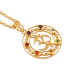 Gold-plated multi-gemstone pendant necklace, 'Om Divinity' - 22k Gold-Plated Om Pendant Necklace with Multiple Gemstones