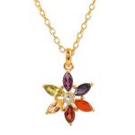Gold-plated multi-gemstone pendant necklace, 'Floral Spirit' - 22k Gold-Plated Multi-Gemstone Floral Pendant Necklace