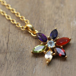 Gold-plated multi-gemstone pendant necklace, 'Floral Spirit' - 22k Gold-Plated Multi-Gemstone Floral Pendant Necklace