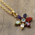 Vergoldete Halskette mit Anhänger aus mehreren Edelsteinen - 22 Karat vergoldete Halskette mit Blumenanhänger und mehreren Edelsteinen