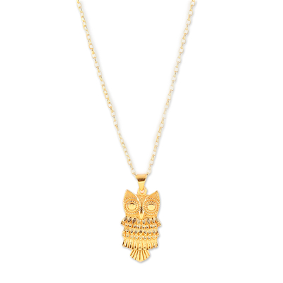 Collar colgante chapado en oro - Collar con colgante de búho en plata de ley chapada en oro de 22 quilates