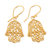 Pendientes colgantes de filigrana chapados en oro - Pendientes colgantes de plata de ley con baño de oro de 22 quilates con temática de Hamsa