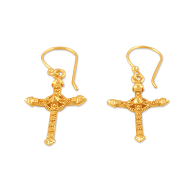 Vergoldete Ohrhänger – Kreuz-Ohrhänger aus 22 Karat vergoldetem Sterlingsilber