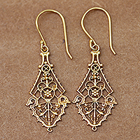 Gold-plated filigree dangle earrings, 'Noida Paradise'