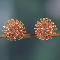 Rose gold-plated stud earrings, 'Spiny Rose' - Modern 22k Rose Gold-Plated Stud Earrings from India