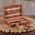 Wood domino set, 'Master Match' - Handcrafted Brown Acacia Wood Domino Set with Brass Accents (image 2) thumbail
