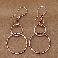 Rose gold-plated dangle earrings, 'Rose Loop' - 22k Rose Gold-Plated Sterling Silver Looped Dangle Earrings