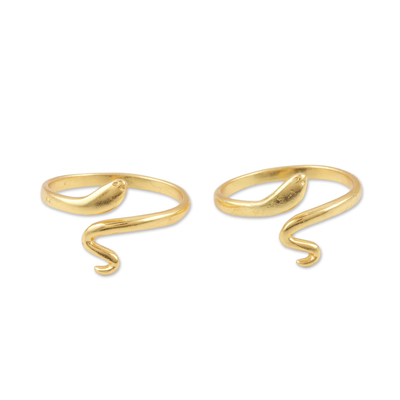 Anillos envolventes bañados en oro, (par) - Par de anillos con forma de serpiente en plata de ley chapada en oro de 22 k