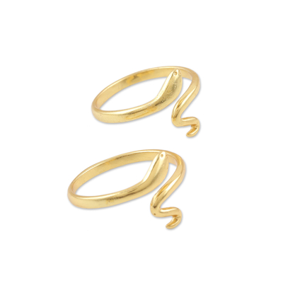 Anillos envolventes bañados en oro, (par) - Par de anillos con forma de serpiente en plata de ley chapada en oro de 22 k