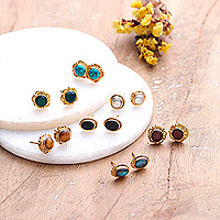 Gemstone stud earrings, 'Everyday Glamour' (set of 7)