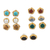 Gemstone stud earrings, 'Everyday Glamour' (set of 7) - Set of Seven 22k Gold-Plated Stud Earrings with Gemstones (image 2c) thumbail