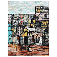 'Dilli Haveli' (2020) - Signed Unstretched Expressionist Acrylic Painting of Dehli