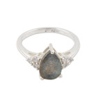 Labradorite cocktail ring, 'Beloved Princess' - 925 Silver Cocktail Ring with Labradorite and Cubic Zirconia