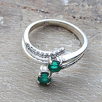 Onyx and cubic zirconia cocktail ring, 'Glorious Intellect' - Traditional Cocktail Ring with Green Onyx and Cubic Zirconia