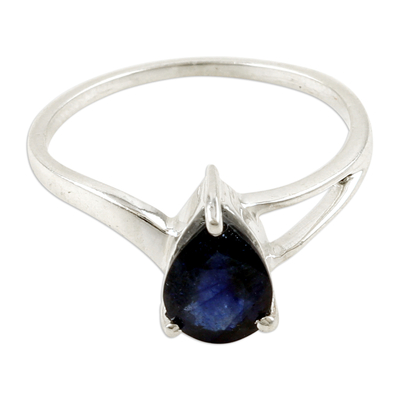 Sapphire solitaire ring, 'Blue Tiara' - Sterling Silver Solitaire Ring with Beautiful Sapphire Stone