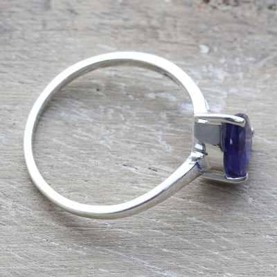 Sapphire solitaire ring, 'Blue Tiara' - Sterling Silver Solitaire Ring with Beautiful Sapphire Stone