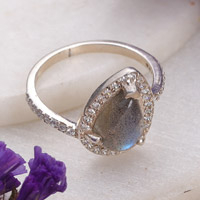 Labradorite and cubic zirconia cocktail ring, 'Palace Protector' - 1-Carat Labradorite Cocktail Ring with Cubic Zirconia Gems