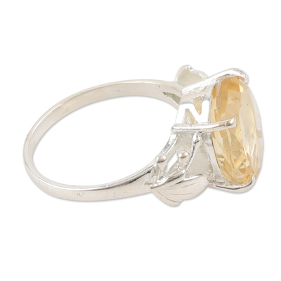 Amethyst solitaire ring, 'Pretty Yellow' - 5-Carat Faceted Citrine Cocktail Ring in High Polish Finish
