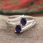 Sapphire and cubic zirconia cocktail ring, 'Wise Splendor' - Cubic Zirconia Cocktail Ring with Faceted Sapphire Jewels
